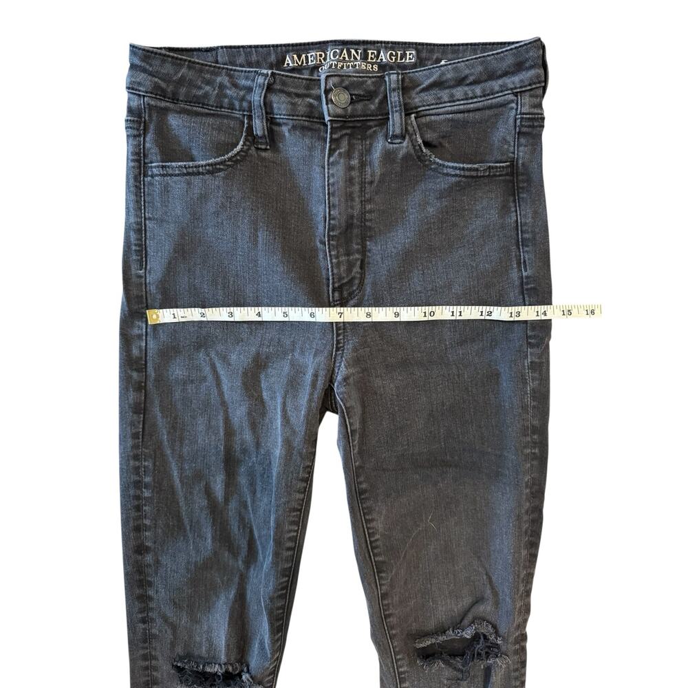 American Eagle Super Hi-Rise Stretch Jegging Black Distressed Skinny Jeans Sz 6 - Picture 8 of 10